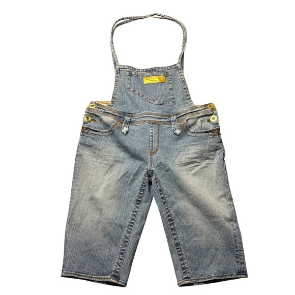 Apple Bottoms Denim - RARE VTG‎ Apple Bottoms Womens Halter Denim Overall Shorts Light Wash Blue 9/10